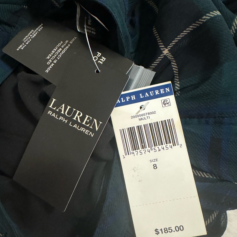 Ralph Lauren Dark Green Plaid Long Sleeve Georgette dress NWT - Picture 8 of 9